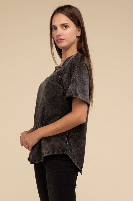 ZENANA Back Patch Crinkle Washed Raglan Sleeve T-Shirt us.meeeshop - 