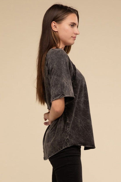 ZENANA Back Patch Crinkle Washed Raglan Sleeve T-Shirt us.meeeshop - 