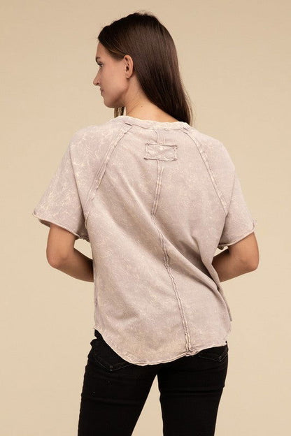 ZENANA Back Patch Crinkle Washed Raglan Sleeve T-Shirt us.meeeshop - 