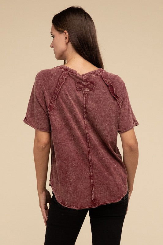 ZENANA Back Patch Crinkle Washed Raglan Sleeve T-Shirt us.meeeshop - 