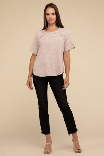 ZENANA Back Patch Crinkle Washed Raglan Sleeve T-Shirt us.meeeshop - 