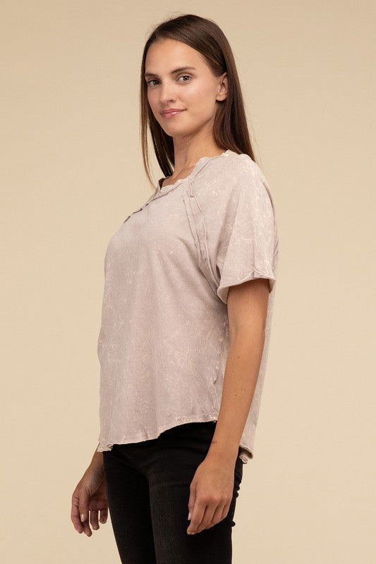 ZENANA Back Patch Crinkle Washed Raglan Sleeve T-Shirt us.meeeshop - 