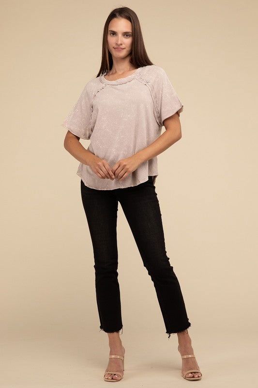 ZENANA Back Patch Crinkle Washed Raglan Sleeve T-Shirt us.meeeshop - 