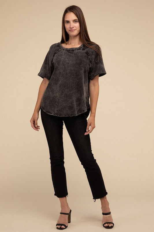 ZENANA Back Patch Crinkle Washed Raglan Sleeve T-Shirt us.meeeshop - 