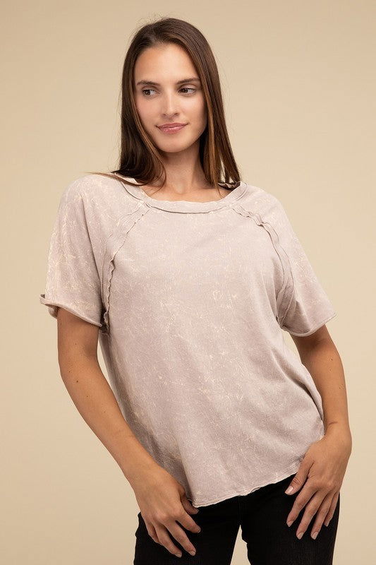 ZENANA Back Patch Crinkle Washed Raglan Sleeve T-Shirt us.meeeshop - 