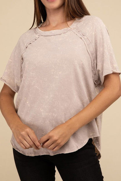 ZENANA Back Patch Crinkle Washed Raglan Sleeve T-Shirt us.meeeshop - 