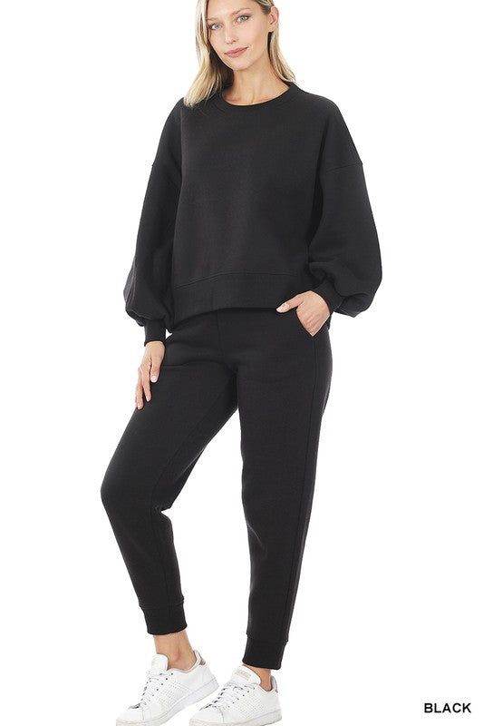 ZENANA Balloon Sleeve Sweatshirt & Sweatpants Set us.meeeshop - 