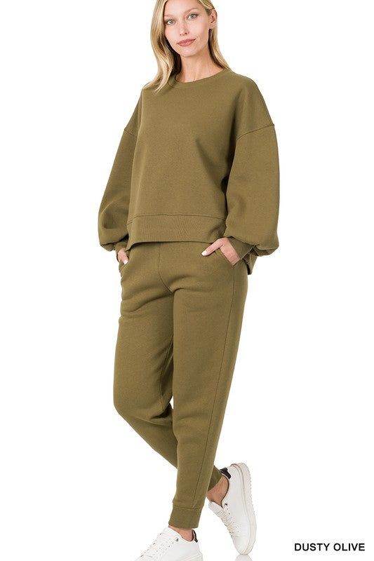 ZENANA Balloon Sleeve Sweatshirt & Sweatpants Set us.meeeshop - 