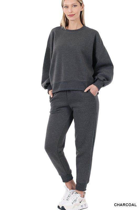 ZENANA Balloon Sleeve Sweatshirt & Sweatpants Set us.meeeshop - 