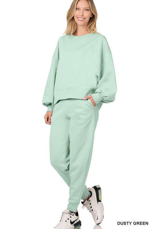 ZENANA Balloon Sleeve Sweatshirt & Sweatpants Set us.meeeshop - 