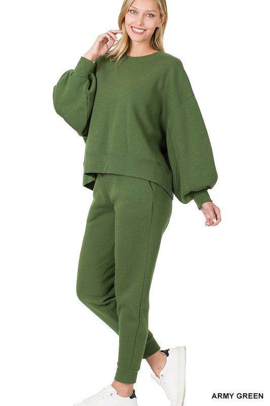 ZENANA Balloon Sleeve Sweatshirt & Sweatpants Set us.meeeshop - 