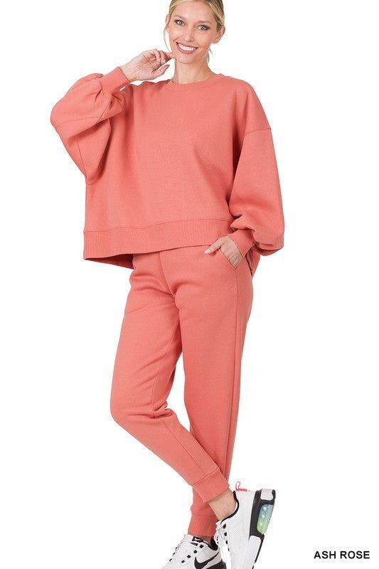 ZENANA Balloon Sleeve Sweatshirt & Sweatpants Set us.meeeshop - 