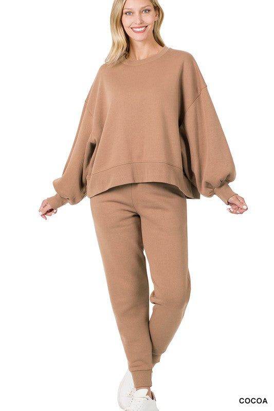 ZENANA Balloon Sleeve Sweatshirt & Sweatpants Set us.meeeshop - 