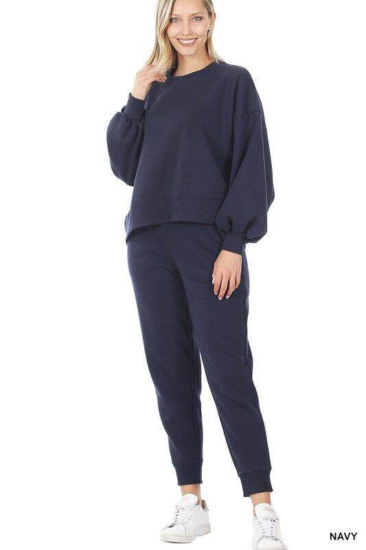 ZENANA Balloon Sleeve Sweatshirt & Sweatpants Set us.meeeshop - 