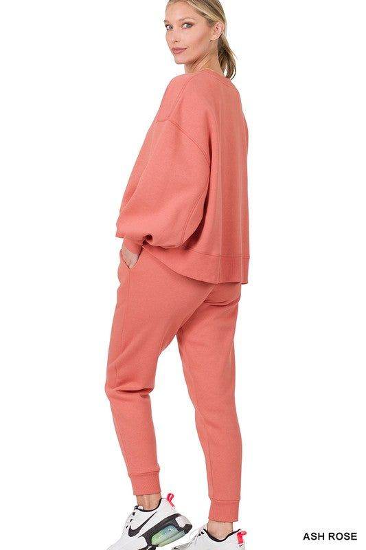 ZENANA Balloon Sleeve Sweatshirt & Sweatpants Set us.meeeshop - 