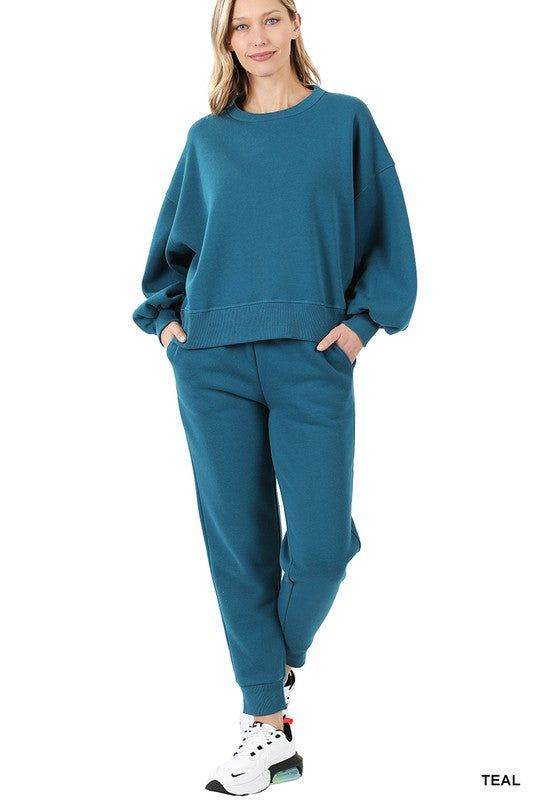 ZENANA Balloon Sleeve Sweatshirt & Sweatpants Set us.meeeshop - 