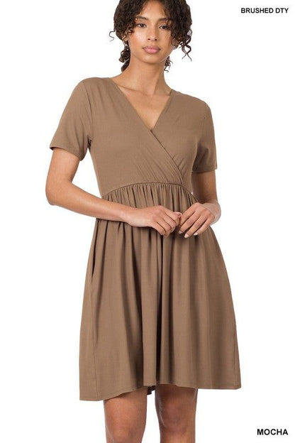 ZENANA | Brushed Dty Buttery Soft Fabric Surplice Dress us.meeeshop - 