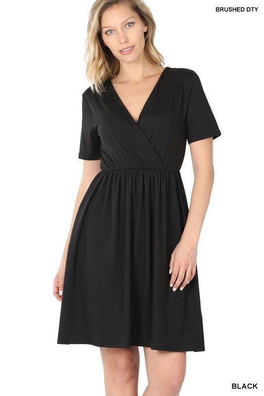 ZENANA | Brushed Dty Buttery Soft Fabric Surplice Dress us.meeeshop - 