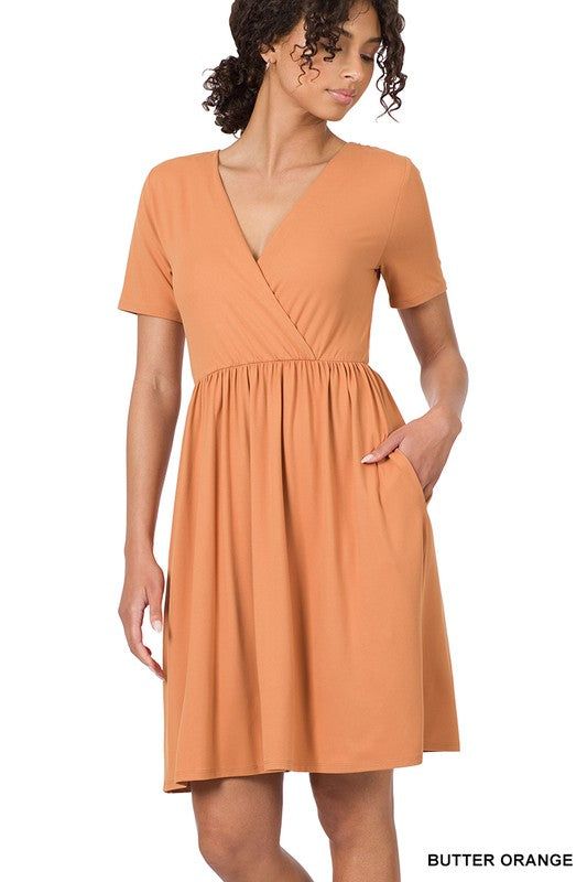 ZENANA | Brushed Dty Buttery Soft Fabric Surplice Dress us.meeeshop - 