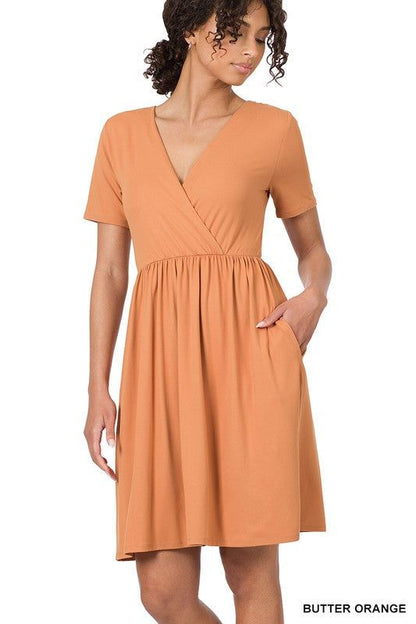 ZENANA | Brushed Dty Buttery Soft Fabric Surplice Dress us.meeeshop - 