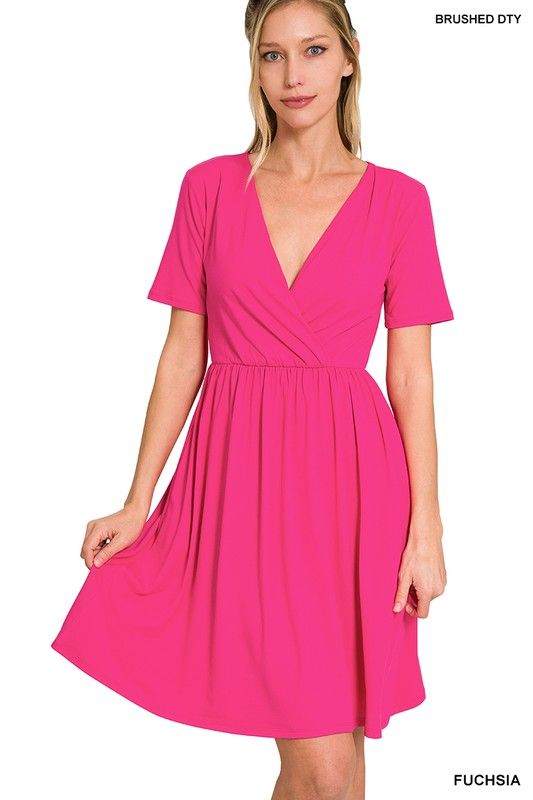 ZENANA | Brushed Dty Buttery Soft Fabric Surplice Dress us.meeeshop - Dresses