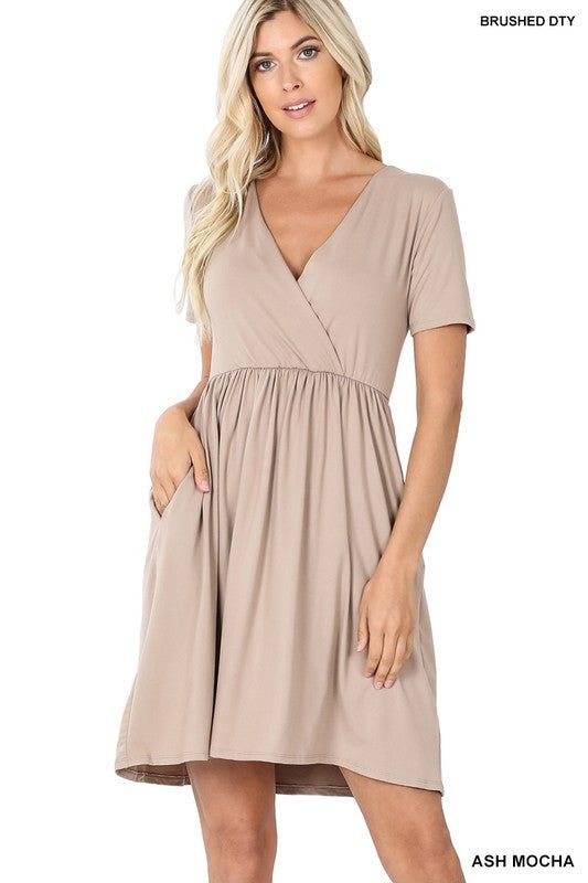 ZENANA | Brushed Dty Buttery Soft Fabric Surplice Dress us.meeeshop - 