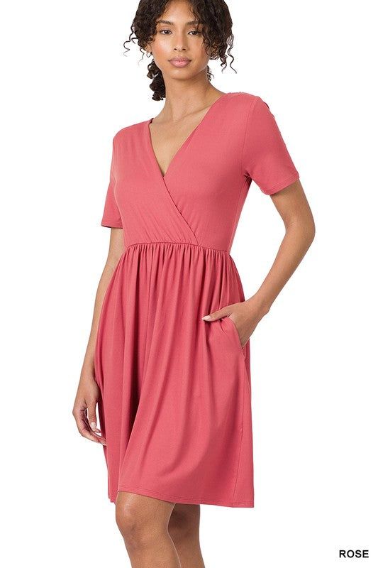 ZENANA | Brushed Dty Buttery Soft Fabric Surplice Dress us.meeeshop - 