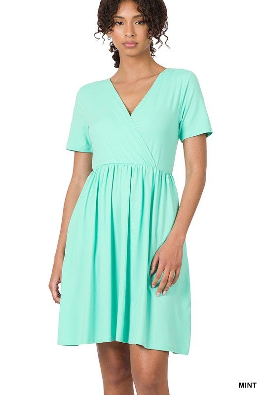 ZENANA | Brushed Dty Buttery Soft Fabric Surplice Dress us.meeeshop - 