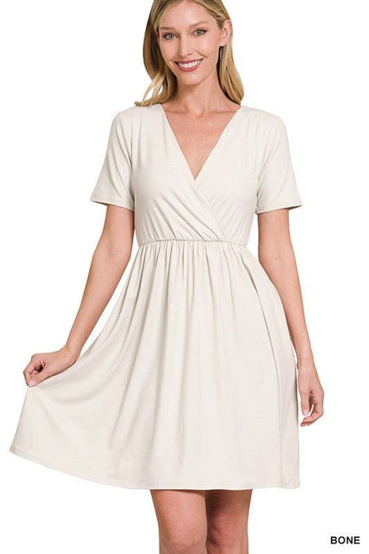 ZENANA | Brushed Dty Buttery Soft Fabric Surplice Dress us.meeeshop - 