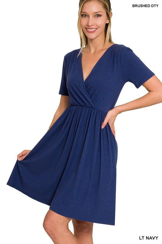 ZENANA | Brushed Dty Buttery Soft Fabric Surplice Dress | us.meeeshop