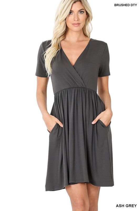 ZENANA | Brushed Dty Buttery Soft Fabric Surplice Dress us.meeeshop - 