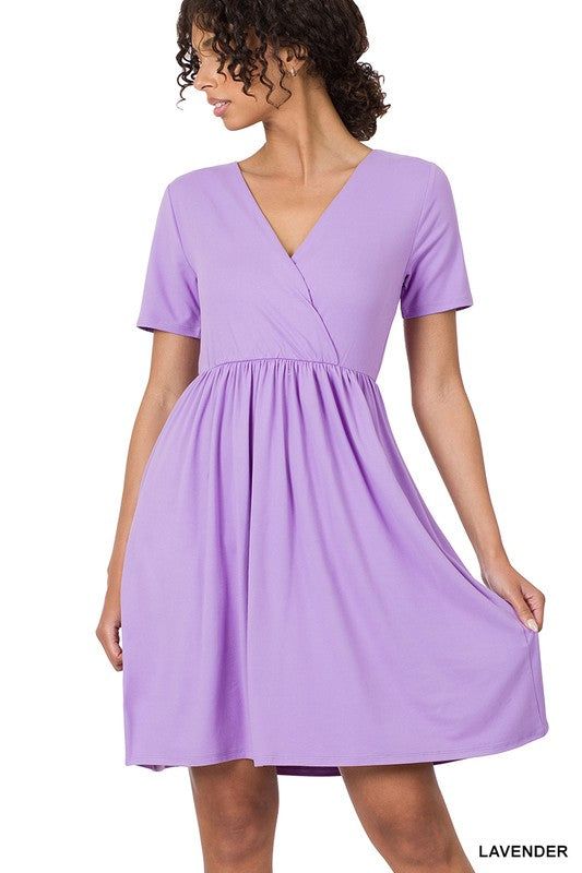 ZENANA | Brushed Dty Buttery Soft Fabric Surplice Dress us.meeeshop - 