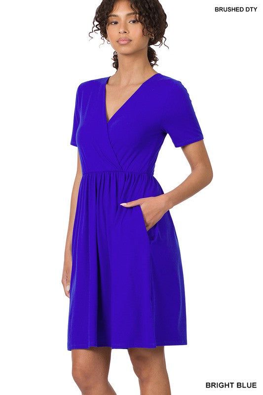 ZENANA | Brushed Dty Buttery Soft Fabric Surplice Dress us.meeeshop - 