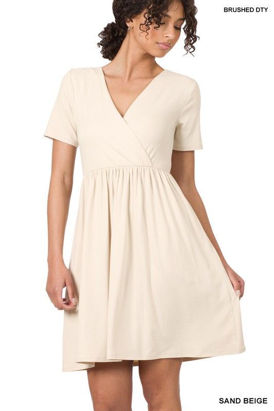 ZENANA | Brushed Dty Buttery Soft Fabric Surplice Dress us.meeeshop - 