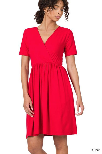 ZENANA | Brushed Dty Buttery Soft Fabric Surplice Dress us.meeeshop - 