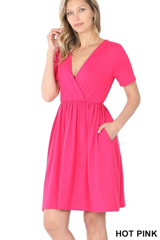 ZENANA | Brushed Dty Buttery Soft Fabric Surplice Dress us.meeeshop - 