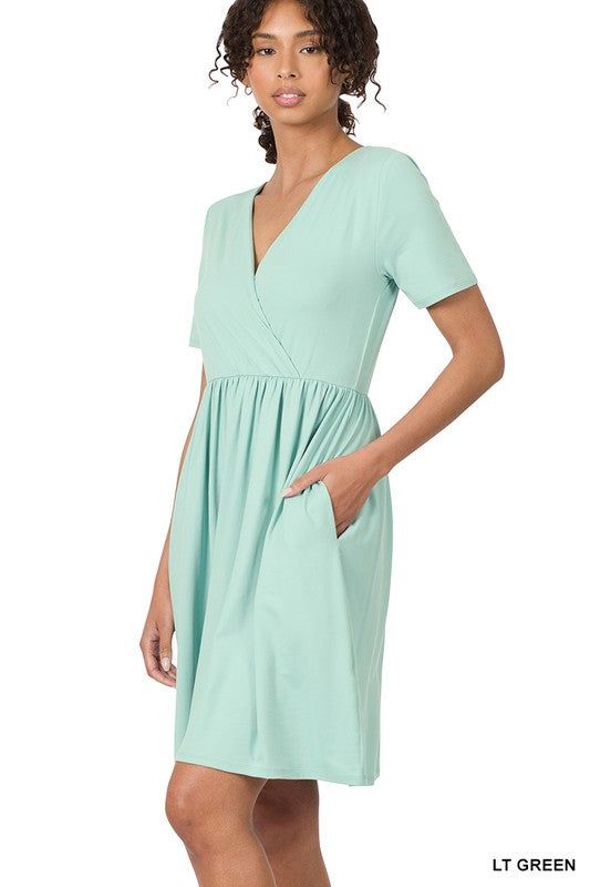 ZENANA | Brushed Dty Buttery Soft Fabric Surplice Dress us.meeeshop - 