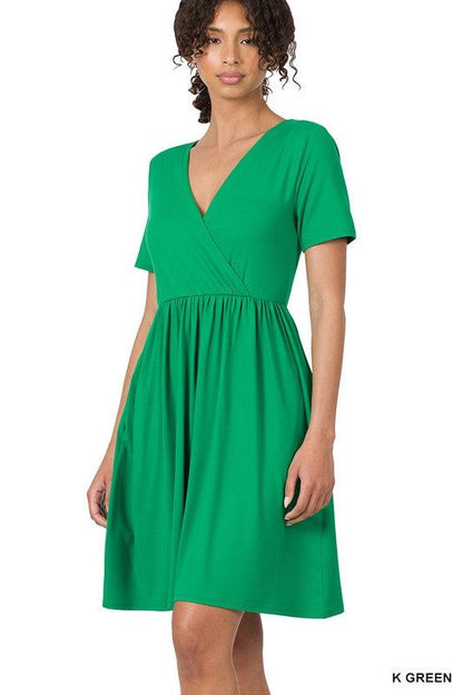 ZENANA | Brushed Dty Buttery Soft Fabric Surplice Dress us.meeeshop - 