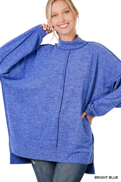 ZENANA | Brushed Melange Hacci Mock Neck Sweater | us.meeeshop