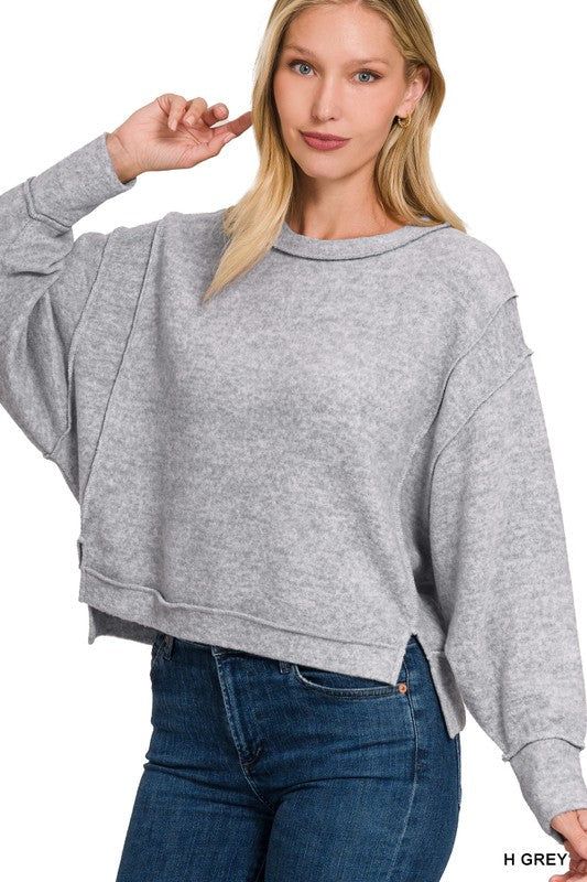 ZENANA | Brushed Melange Hacci Oversized Sweater us.meeeshop - Shirts & Tops