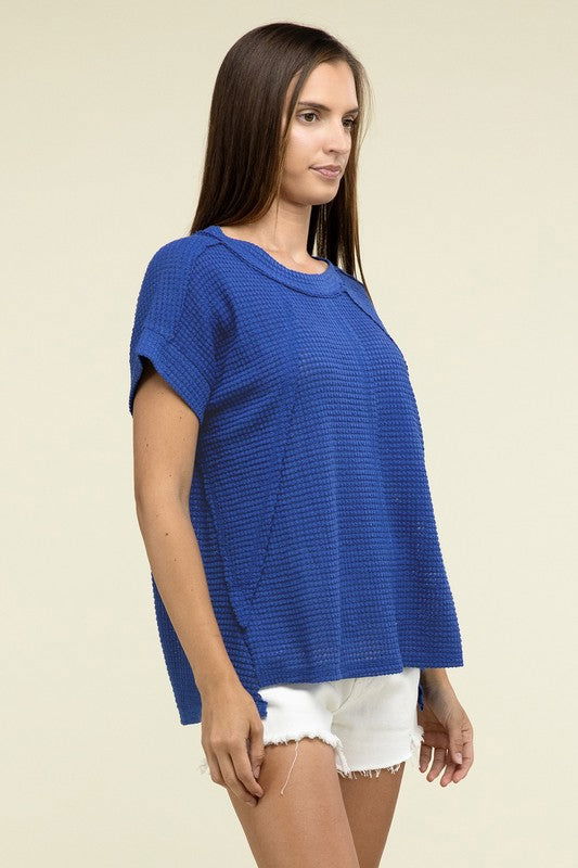 ZENANA Brushed Waffle Exposed-Seam Short Sleeve Top us.meeeshop - 