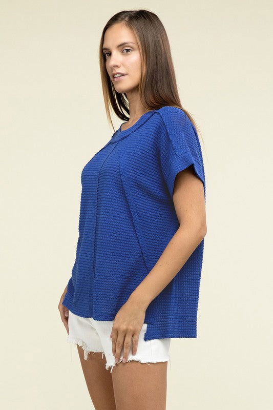 ZENANA Brushed Waffle Exposed-Seam Short Sleeve Top us.meeeshop - 