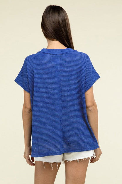 ZENANA Brushed Waffle Exposed-Seam Short Sleeve Top us.meeeshop - 