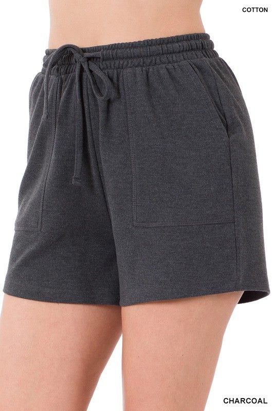 ZENANA | Cotton Drawstring Waist Shorts With Pockets us.meeeshop - Shorts