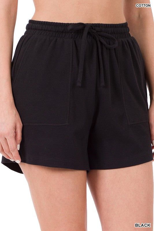 ZENANA | Cotton Drawstring Waist Shorts With Pockets us.meeeshop - 