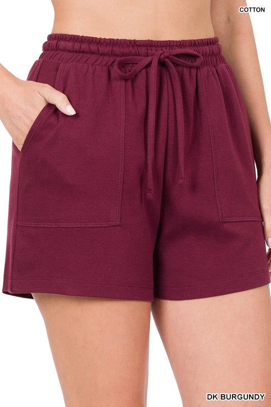 ZENANA | Cotton Drawstring Waist Shorts With Pockets us.meeeshop - 