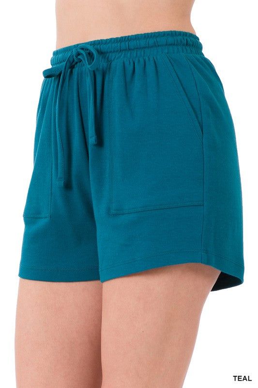 ZENANA | Cotton Drawstring Waist Shorts With Pockets us.meeeshop - 