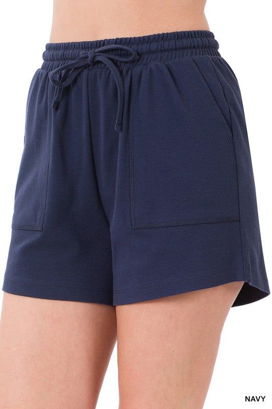 ZENANA | Cotton Drawstring Waist Shorts With Pockets us.meeeshop - 