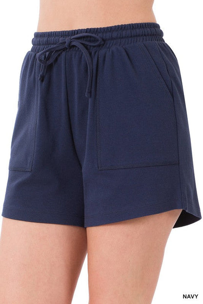 ZENANA | Cotton Drawstring Waist Shorts With Pockets | us.meeeshop