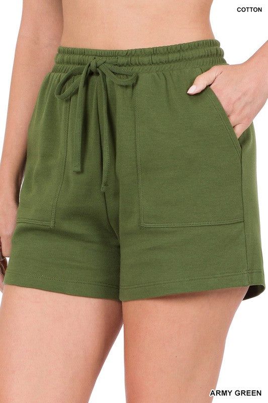 ZENANA | Cotton Drawstring Waist Shorts With Pockets us.meeeshop - 